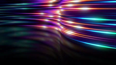 Neon 3D curved wall of lines in motion. Abstract background loop. Stock Footage 344481065
