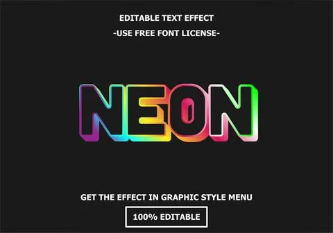 Neon 3D editable text effect template. Style premium free font license vector Illustrazione stock