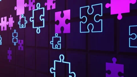 Neon 3D Flying Puzzles Gradient 4K Looped  Background Animation  Stock Footage 156403484