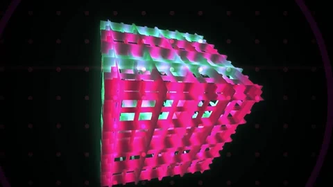 Neon 3d Grid Cube Rotating Abstract Motion Background Loop Stock Footage 343735394