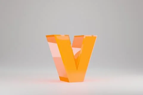 Neon 3d letter V lowercase. Yellow neon letter isolated on white background.  イラスト素材