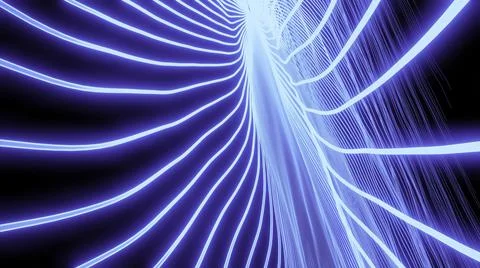 Neon 3d lines move in stream. Design. Abstract bright lines move alternately Stock Illustration