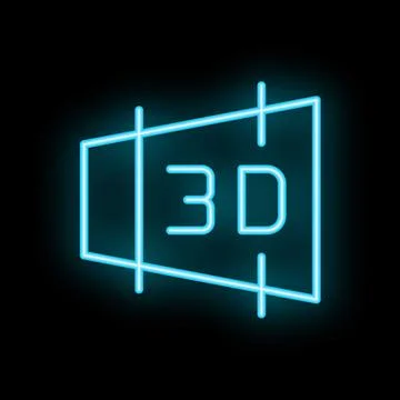 Neon 3d modeling software interface icon glowing on black background Stock Illustration