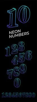 Neon 3D number set. Glowing neon numbers Stock Illustration