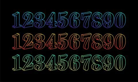 Neon 3D number set. Stock Illustration