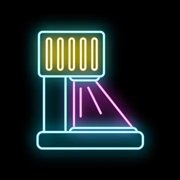 Neon 3d printer icon creating a digital object イラスト素材