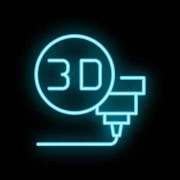 Neon 3d printer printing object icon glowing Illustrazione stock