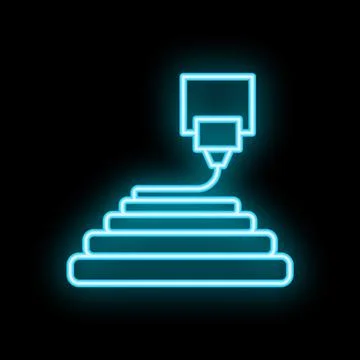 Neon 3d printer printing object layer by layer Stock Illustration