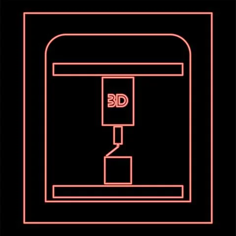 Neon 3d printer red color vector illustration flat style image Stock Illustration