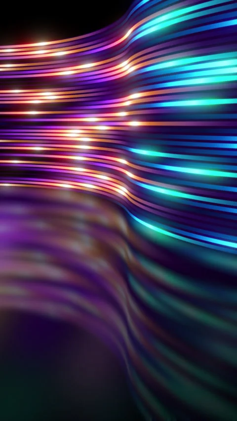 Neon 3D seamless loop. Curved lines in motion, abstract background. Vertical. Stock Footage 344481081