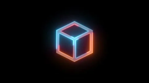 Neon 3d square shape box icon brown cyan color glowing animation black backg Stock Footage 270783798