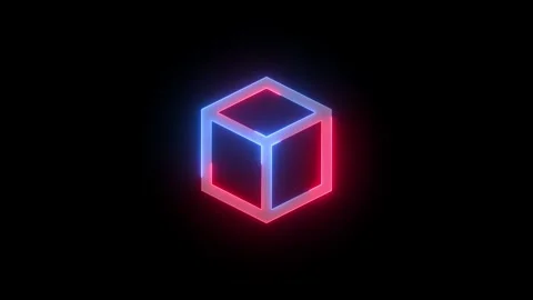 Neon 3d square shape box icon blue red color glowing animation black backgro Stock Footage 270783807