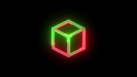 Neon 3d square shape box icon green red color glowing animation black backgr Stock Footage 270783818