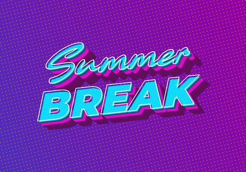 Neon 3d text reading Summer Break on purple dotted halftone background, vib.. Stock Illustration