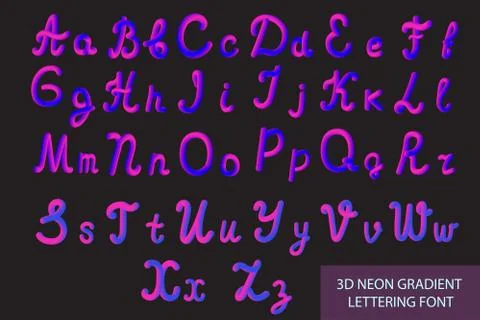 Neon 3D Typeset with Rounded Shapes. Tube Hand-Drawn Lettering. Font Set of Stock Illustration