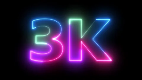 Neon 3K Text Animation Glowing Colorful Luminous Sign on Dark Background Dy.. Видео 330418131