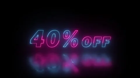 Neon 40% off sale text with reflection on dark background for promotions, sales Stock Footage 338183980