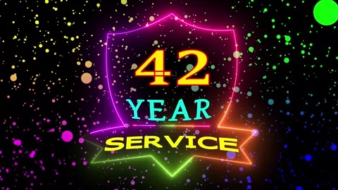 Neon 42 year service shield motion graphic Video stock 330511005
