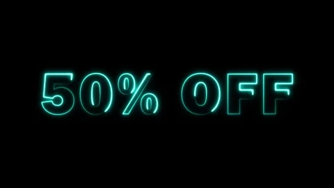 Neon 50% OFF Text Animation | Glowing Sale Light Design Video stock 317775440