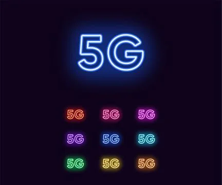 Neon 5G network Icon, Mobile Technology. Set of Neon Signs, Wireless 5G inter Stock Illustration