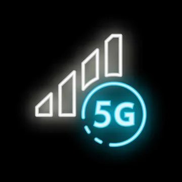 Neon 5g wireless network symbol glowing on black background Stock Illustration