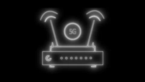 Neon 5G Wireless Router Animation, Futuristic Wi-Fi Router Signal Animated Vídeos de archivo 315036289