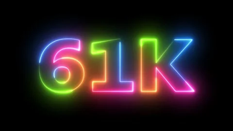 Neon 61K Text Animation Dynamic Shimmering Colorful Glowing Number Counter .. Stockbeeldmateriaal 330419434