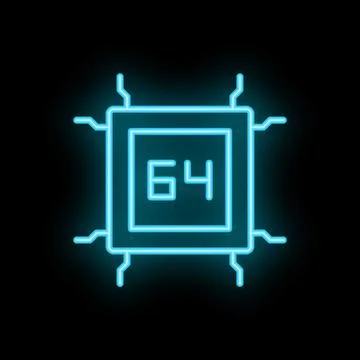 Neon 64 bit processor cpu icon glowing on black background イラスト素材