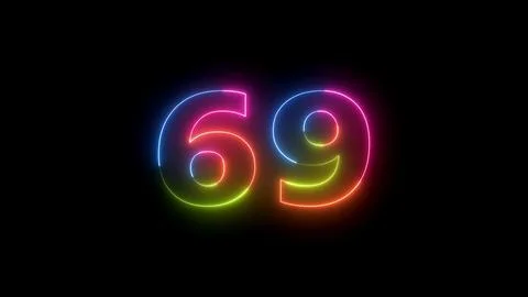Neon 69 glowing text on black background Illustrazione stock