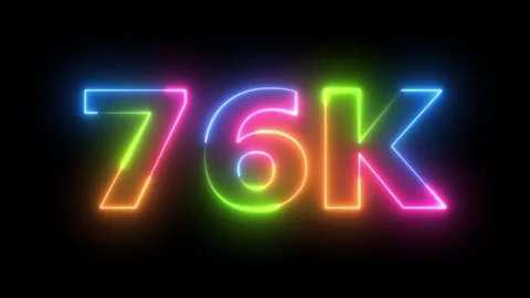 Neon 76K counter animated motion graphics, colorful glow on black backgroun.. Video stock 330419574