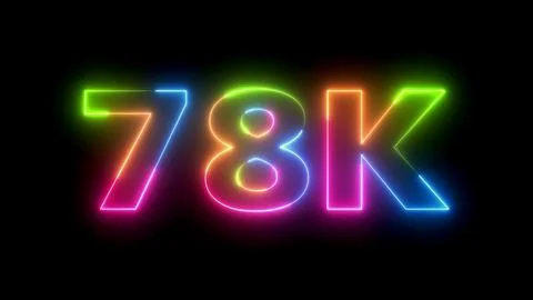 Neon 78k glowing text on black background Stock Illustration