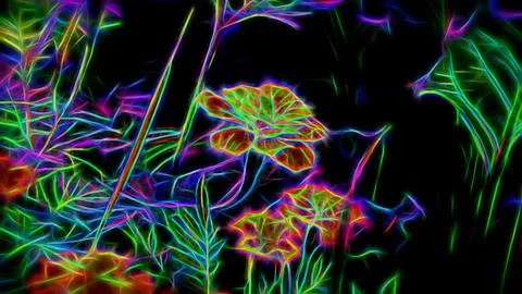 Neon abstract background in the form of a flower, glowing psychedelic pattern Stock Illustration