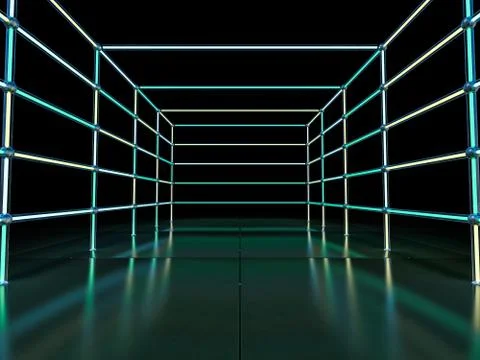 Neon abstract background of lines. 3D illustration Stock Illustration