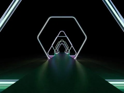 Neon abstract background of lines. 3D illustration Stock Photos