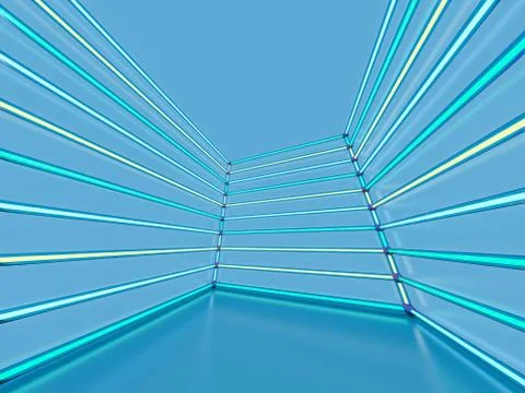 Neon abstract background of lines. 3D illustration Stock Photos