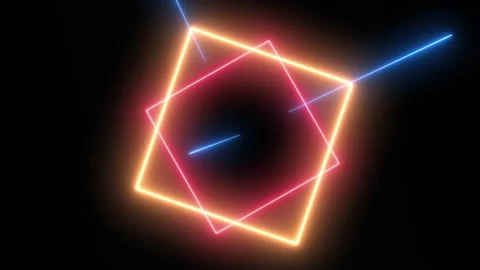 Neon abstract background, red glowing lines, square shapes Video stock 231674407
