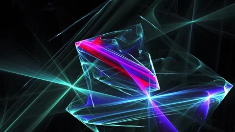 Neon Abstract Crystal Light Forms with Blue Purple and Cyan Energy Stock Footage 345970342