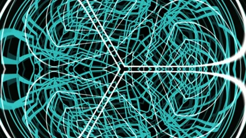 Neon abstract cyber network pattern with glowing circuits on black screen Stock Footage 333110839