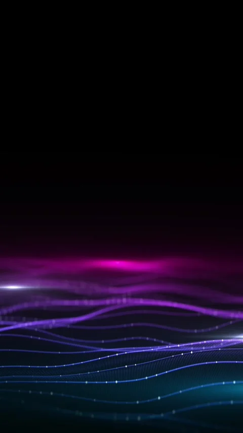 Neon abstract data field violet and cyan waves, connected nodes, curved wire sur Stock Footage 340452878