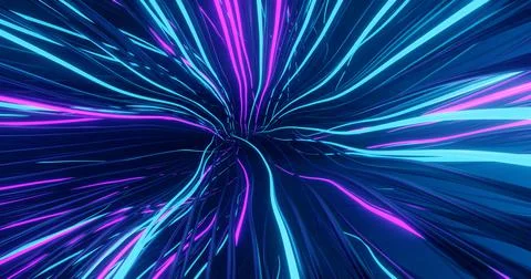 Neon abstract energy move through wires. Bright glow pink, blue current Stock Illustration