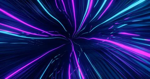 Neon abstract energy move through wires. Bright glow pink, blue current Stock Illustration