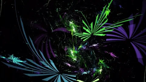 Neon Abstract Floral Light Patterns on Black Background Stock Footage 345953446