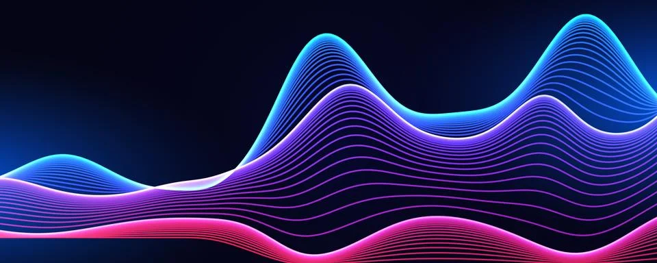Neon Abstract Flow Background Featuring Vibrant Wavy Gradient Lines On Dark Stock-Illustration