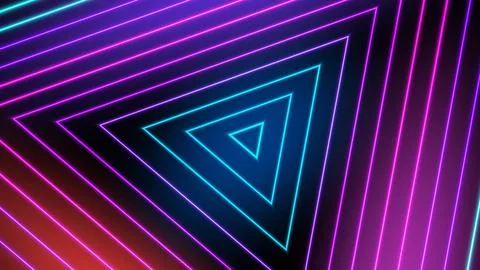 Neon abstract futuristic triangle background with glowing cyan blue magenta.. Stock Illustration