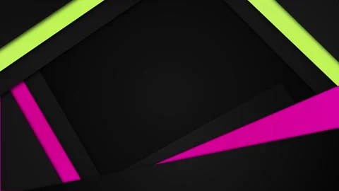 Neon abstract geometric background black panels, green highlights, magenta shape Stock Footage 340478236