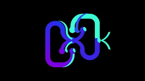Neon Abstract Shapes Assembling Into Connected Logo on Black Background Vídeos de archivo 337376919