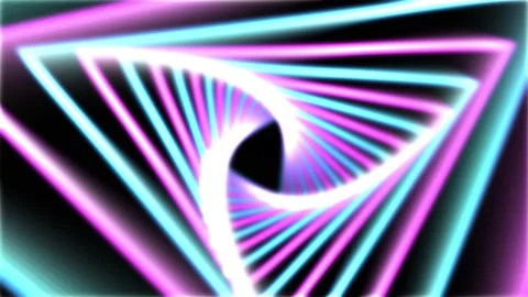 Neon Abstract Triangular Tunnel Animation with Glowing Pink and Blue Lines Stock-Footage 334959201