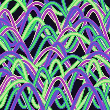 Neon abstract wavy lines pattern vibrant colors digital art Stock Illustration