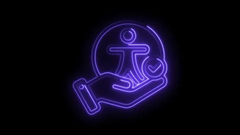 Neon accessibility icon animation hand holding person with checkmark ensuring Stock Footage 330777316