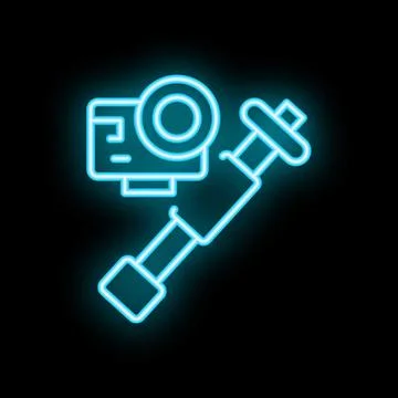 Neon action camera mounted on a selfie stick for vlogging and adventure Stock Illustration